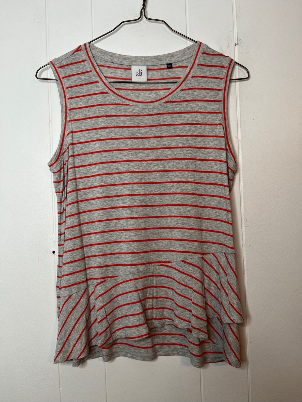 cabi Gray & Red Stripe Sleeveless Peplum Tank Size Small